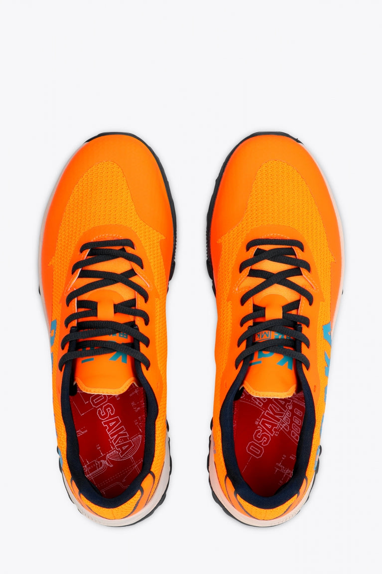 Osaka footwear Kai Mk1 in orange with logo in blue. From above view