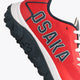 Osaka footwear Kai Mk1 in red with logo in navy. Detail logo view