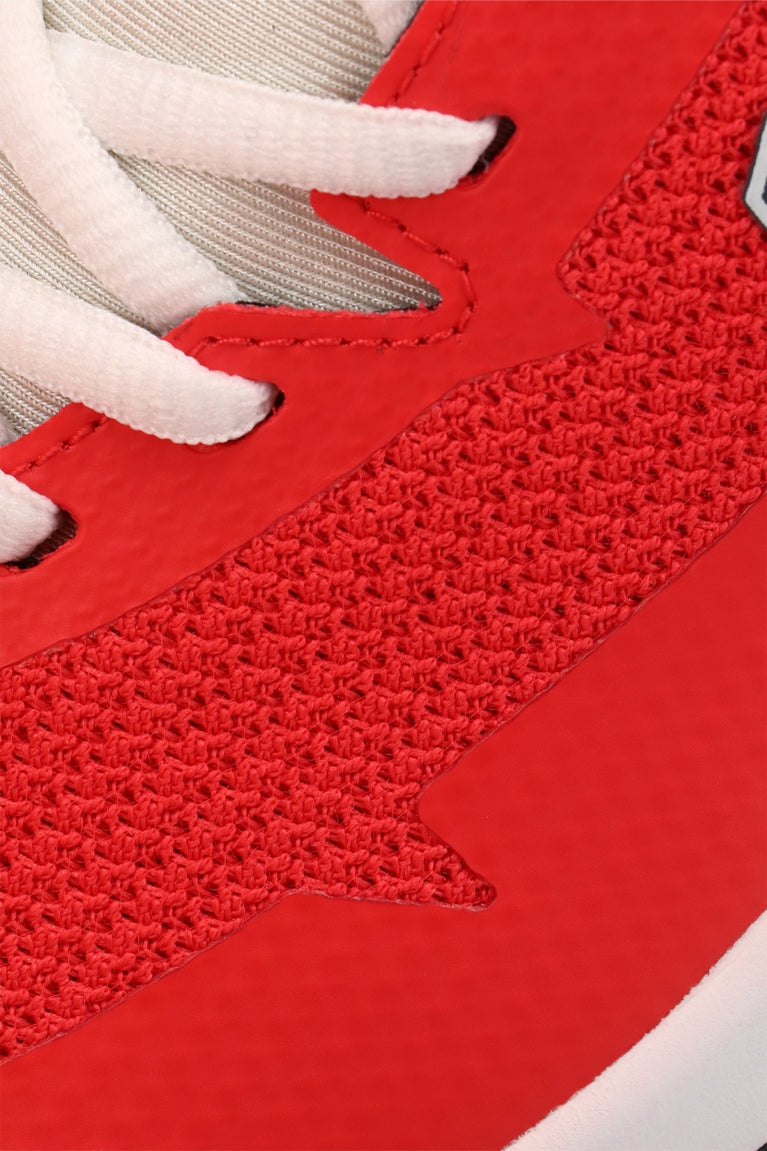 Osaka footwear Kai Mk1 in red with logo in navy. Detail view