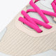 Osaka footwear Kai Mk1 in light grey, sky blue and pink with logo. Detail shoelace view