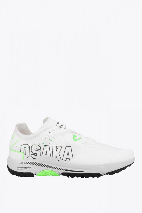 Osaka footwear Ido Mk1 in white and green with logo in white. Side view