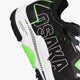 Osaka footwear Ido Mk1 in black and green with logo in black. Detail logo view