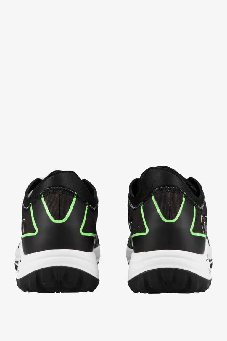 Osaka footwear Ido Mk1 in black and green with logo in black. Back view