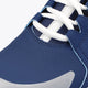 Osaka kids footwear in estate blue with logo in white. Detail shoelace view