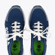 Osaka kids footwear in estate blue with logo in white. From above view