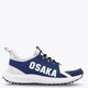 Osaka footwear Furo in blue and white with logo in white. Side view