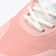 Osaka footwear Kai Mk1 in pastel pink with logo in white. Detail shoelace view