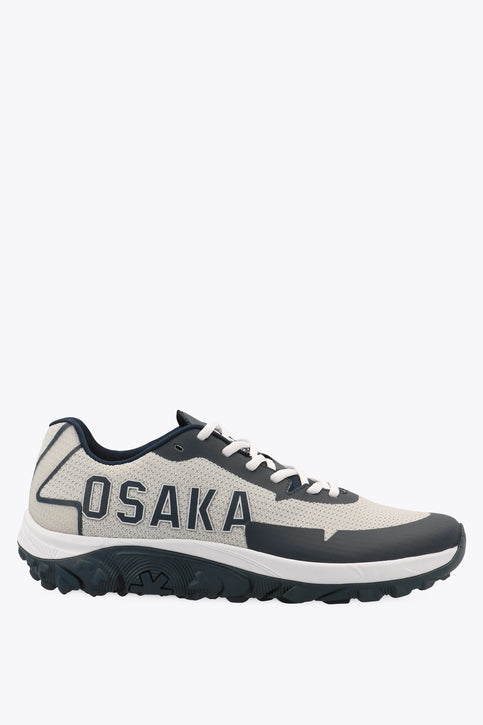 Osaka footwear Kai Mk1 in grey navy with logo in navy. Side view