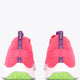 Hot pink kids sneakers with purple heel tabs and lime-green outsoles (pair).