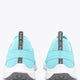 Kids light-blue sneaker heel view with back tabs and textured gray sole