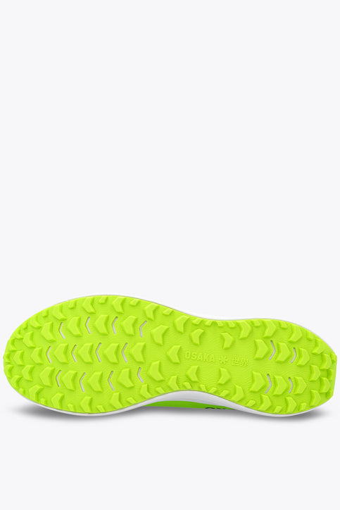 Neon lime lace-up sneakers with 'OSAKA' logo and textured outsole