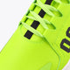 Neon lime sneaker upper with black lace accents and stitched panels