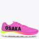 Rose bud pink sneaker side view with OSAKA logo, lace-up and green-accent sole