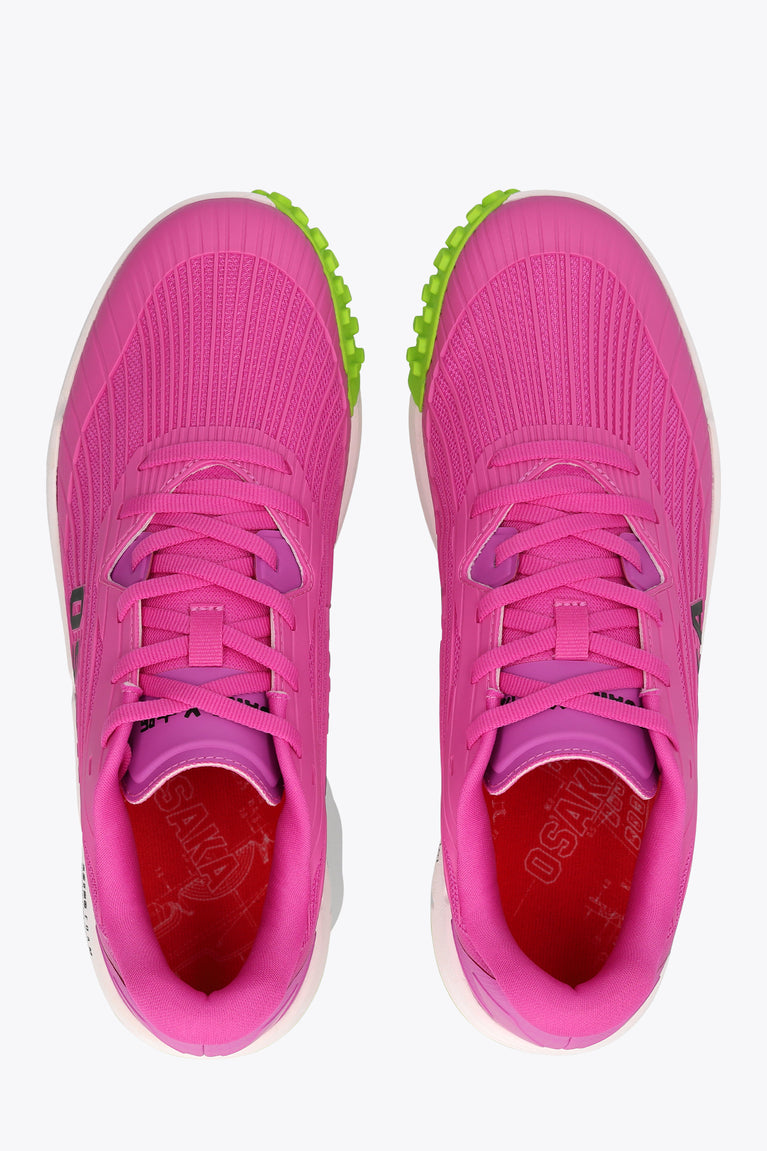 Rose Bud Osaka Ryu sneakers showing pink laces and textured tongue