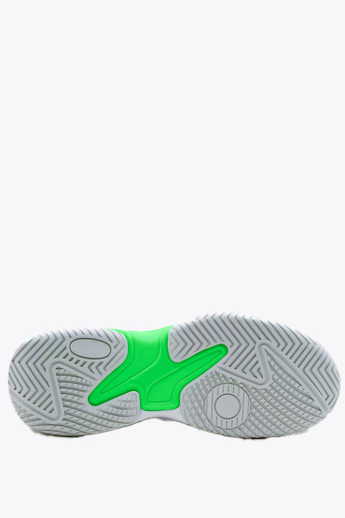 Osaka Ryu Court sneakers, white with green heel and side accents, lace-up