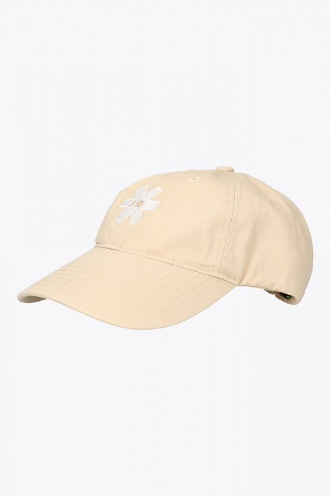 Osaka baseball cap in sand with logo in white. Side view