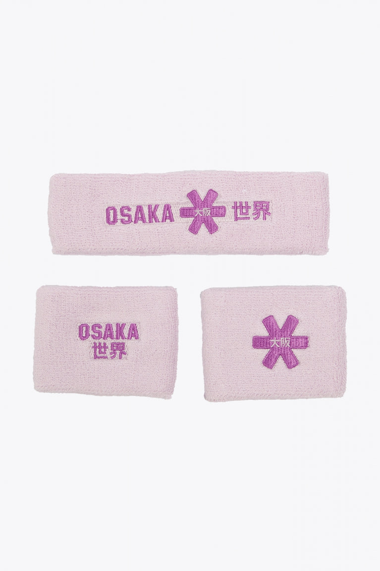 Osaka pink sweatbands set with logo in violet