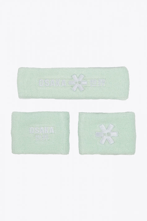 Osaka jade sweatbands set with logo in white