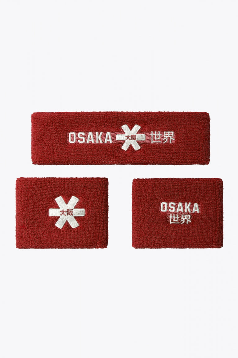 Osaka red sweatbands set with logo in white
