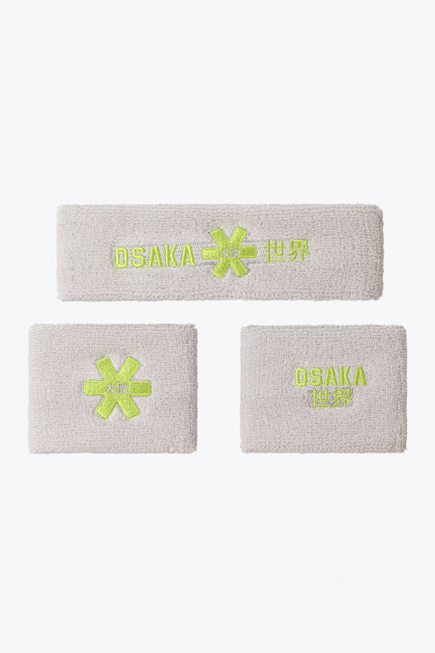 Osaka light grey sweatbands set with logo in lime
