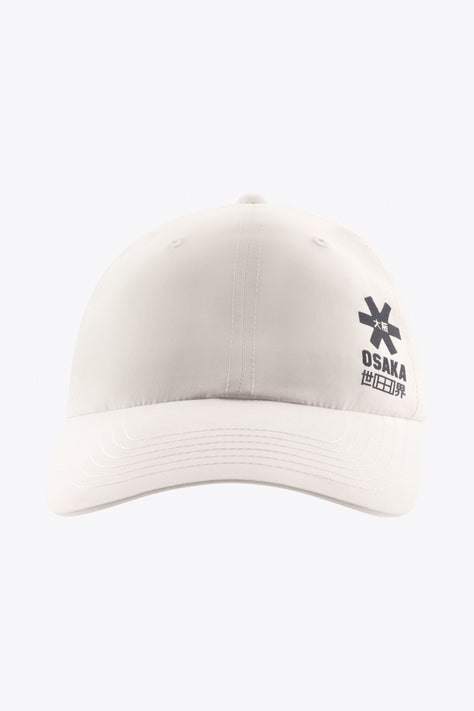 Osaka baseball cap soft in white with logo in black. Side view