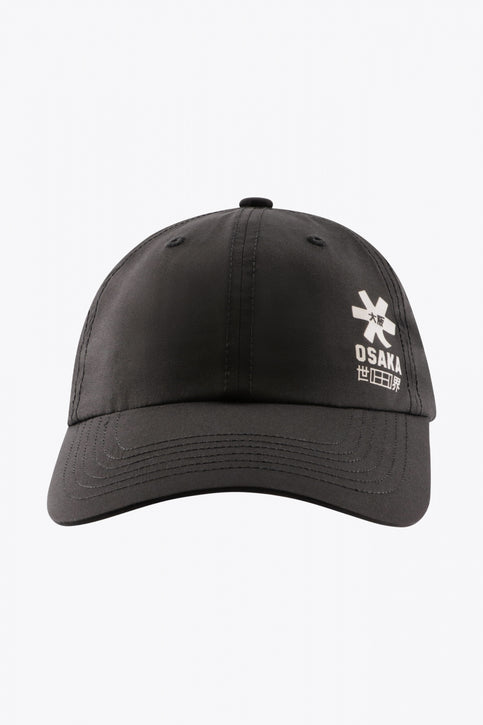 Osaka baseball cap soft in black with logo in white. Side view