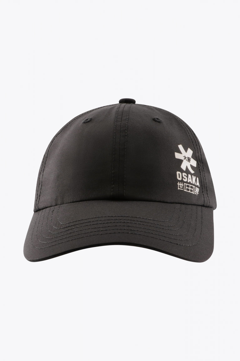 Osaka baseball cap soft in black with logo in white. Front view