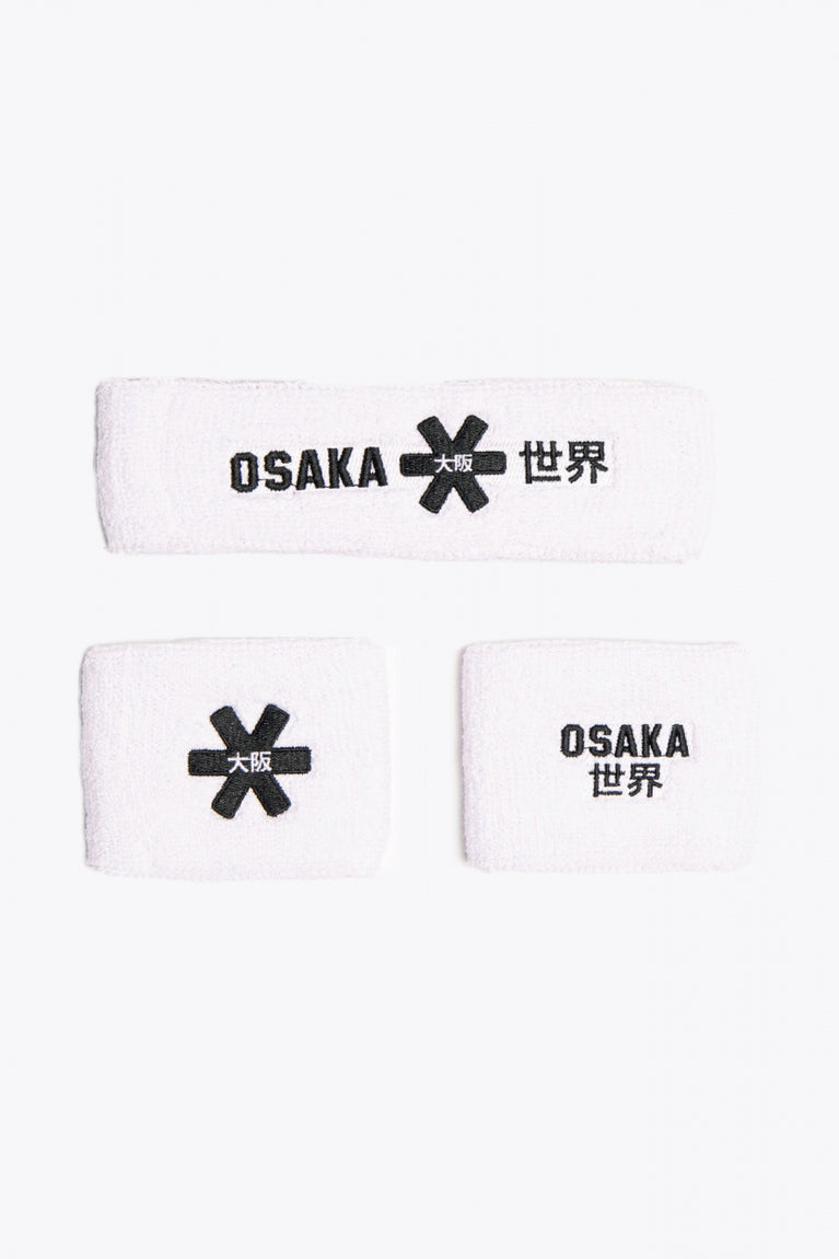 Osaka white sweatbands set with logo in black