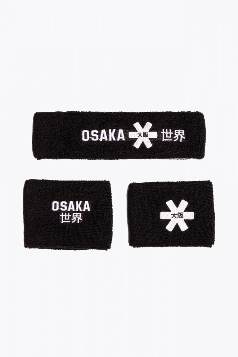 Osaka black sweatbands set with logo in white
