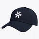 Osaka baseball cap in navy with logo in white. Side view