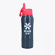 Osaka Kuro aluminium water bottle in navy with logo in white and top in red. Front view