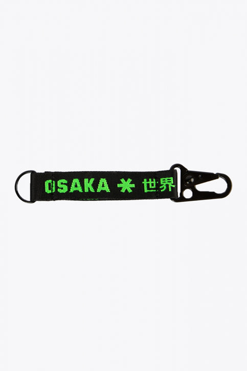 Osaka keychain in black with logo in green