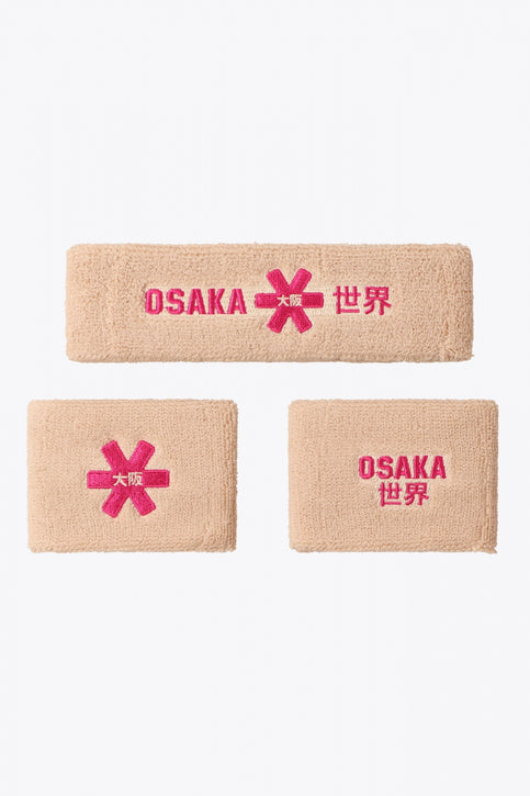 Osaka sand sweatbands set with logo in pink