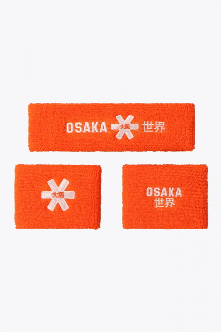 Osaka orange sweatbands set with logo in white