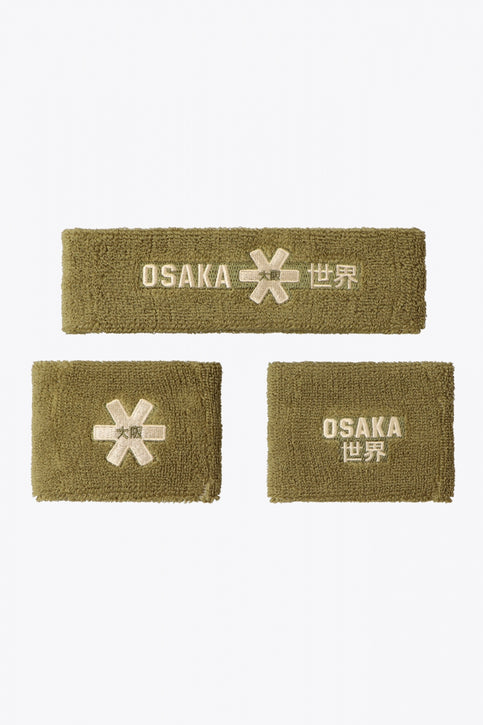 Osaka olive sweatbands set with logo in light olive