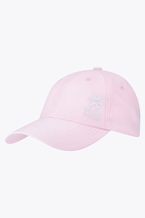 Osaka baseball cap soft in pink with logo in white. Side view