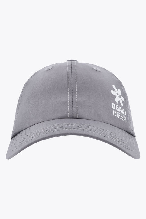 Osaka baseball cap soft in grey with logo in white. Side view