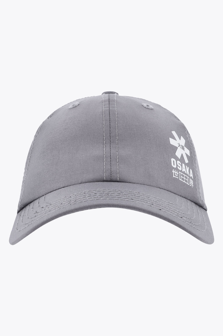 Osaka baseball cap soft in grey with logo in white. Front view