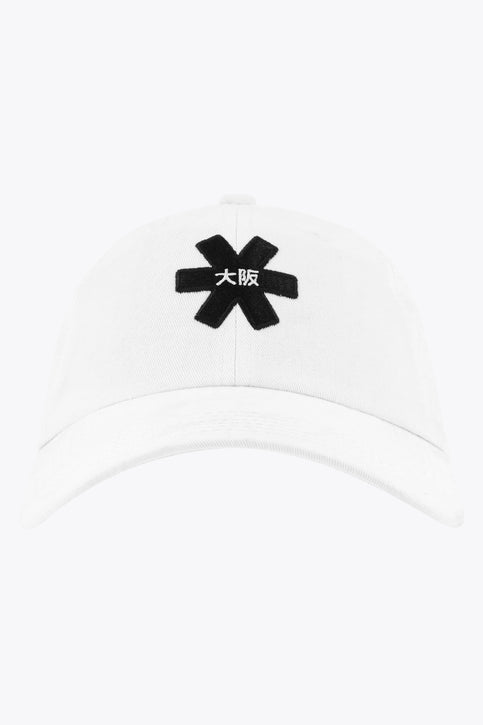 Osaka baseball cap in white with logo in black. Side view