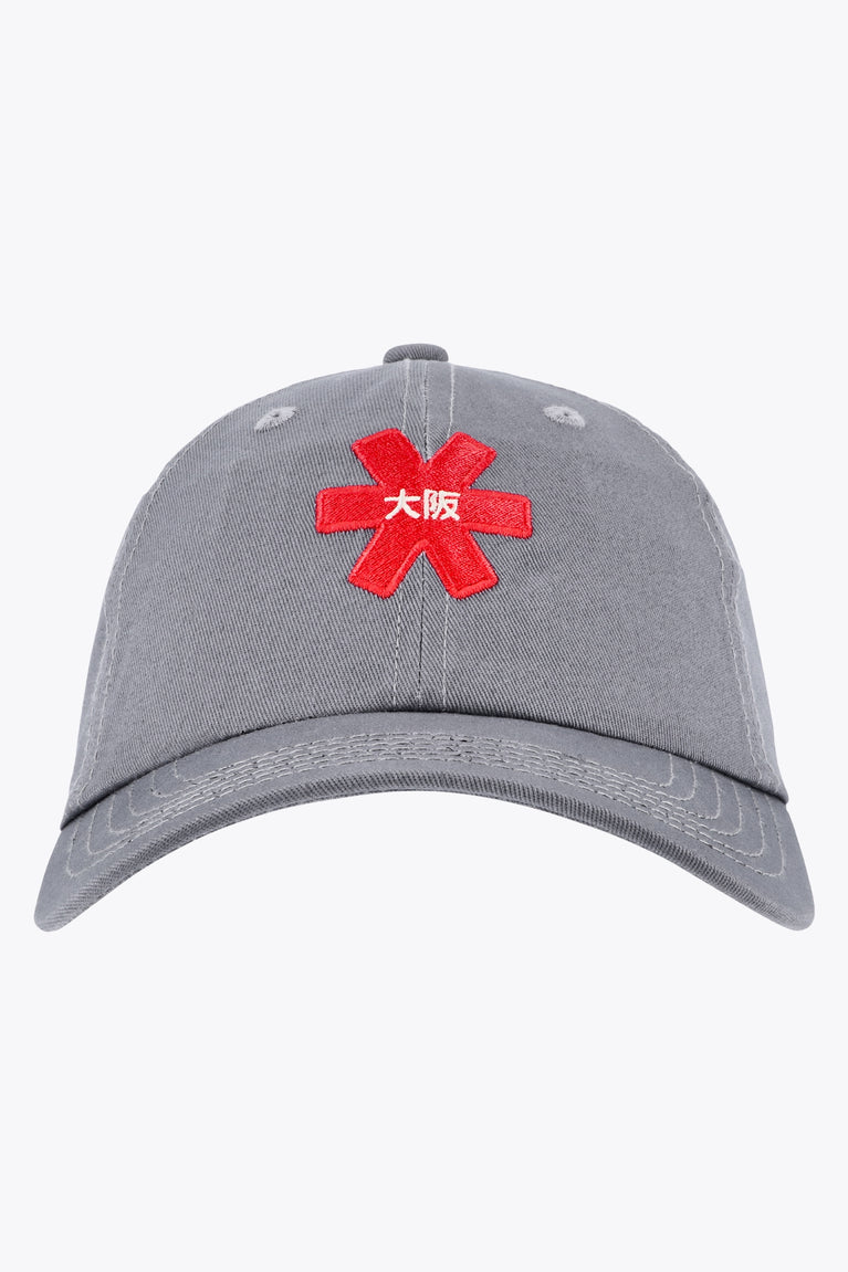 Osaka baseball cap in grey with logo in red. Front view
