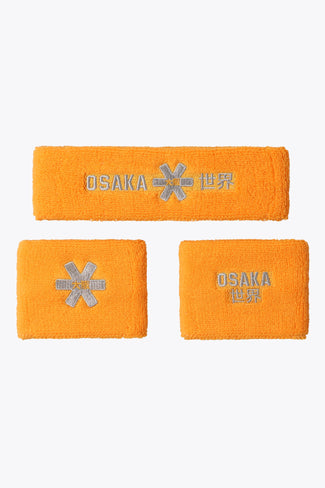 Osaka light orange sweatbands set with logo in grey