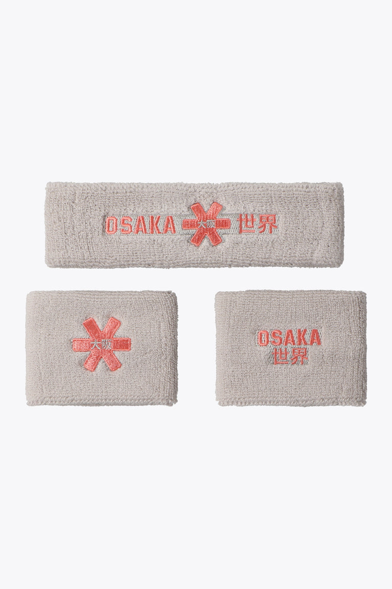 Osaka grey sweatbands set with logo in light pink