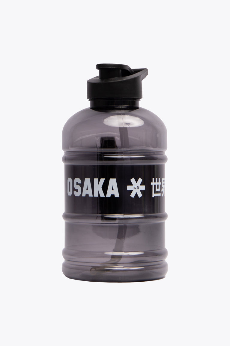 Osaka giga water bottle in black with logo in white. Front view