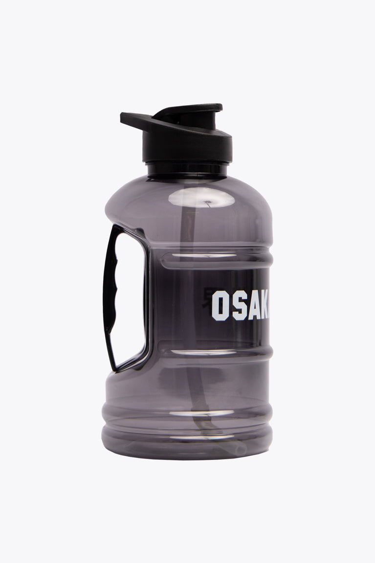 Osaka giga water bottle in black with logo in white. Side view