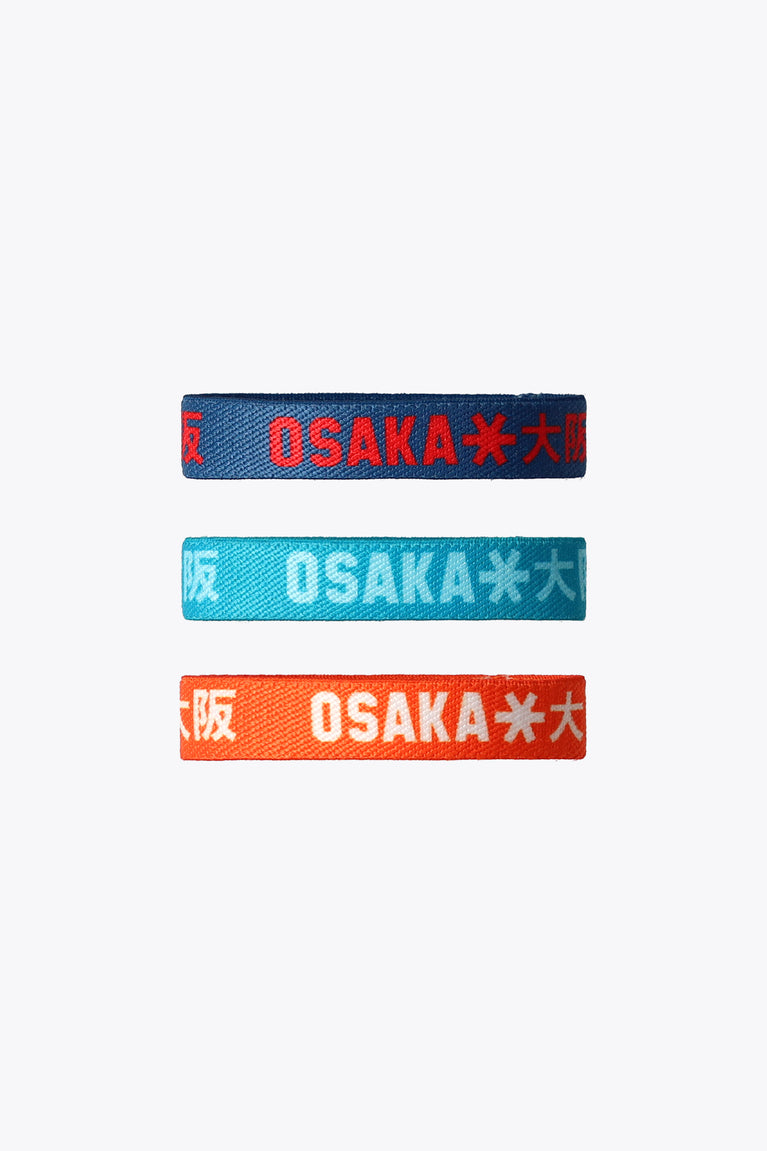 Multicolor elastic wristbands set with OSAKA text, three bands