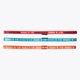 Elastic hairbands, multicolor strip pattern with repeating Osaka text