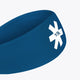 Blue sports bandana close-up with white emblem patch