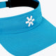 Osaka visor close-up in blue topaz with front logo and black backing strap