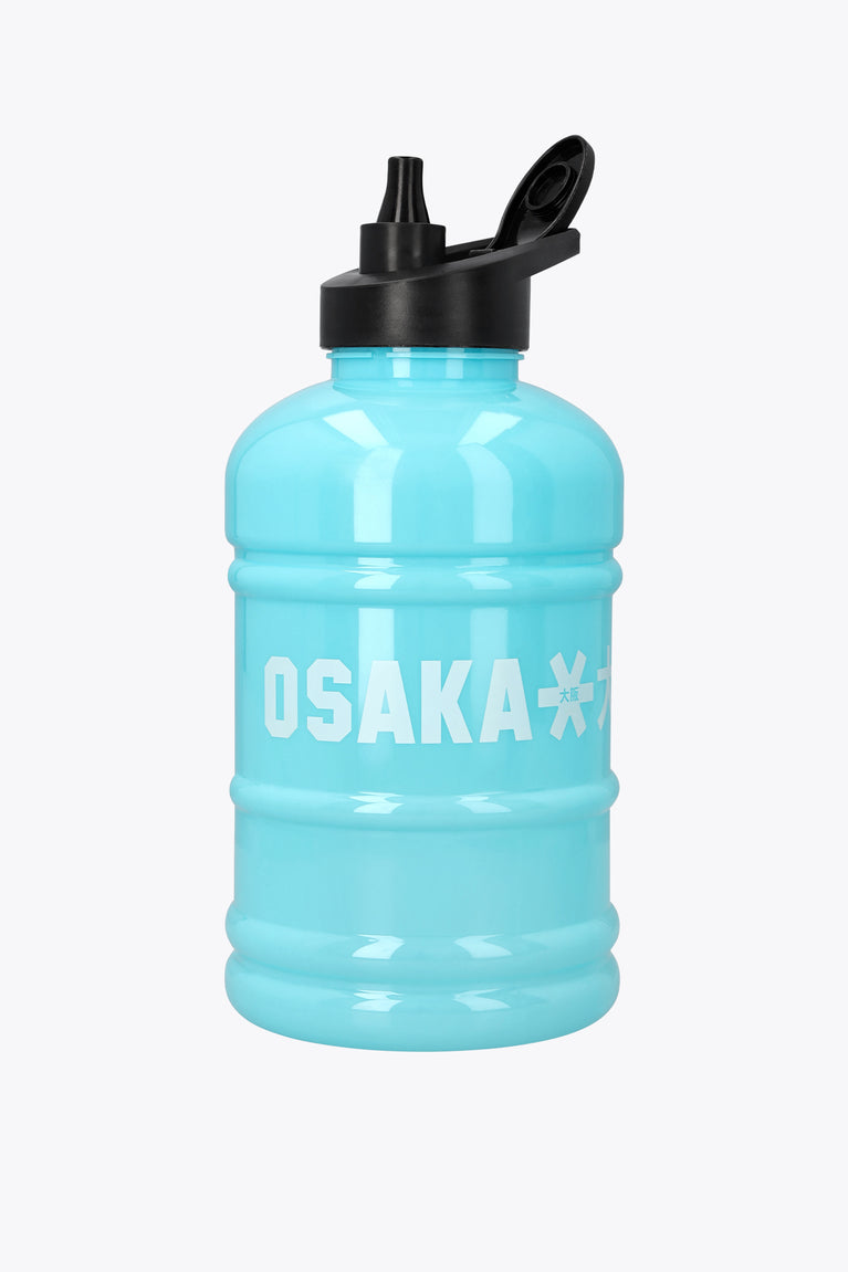 Blue topaz water bottle with black spout and front 'OSAKA' text