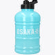 Blue topaz water bottle with black spout and front 'OSAKA' text